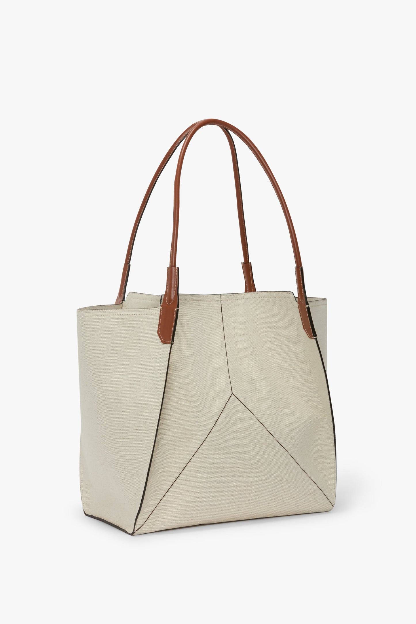 Large Victoria Tote In Ivory Canvas With Tan Leather