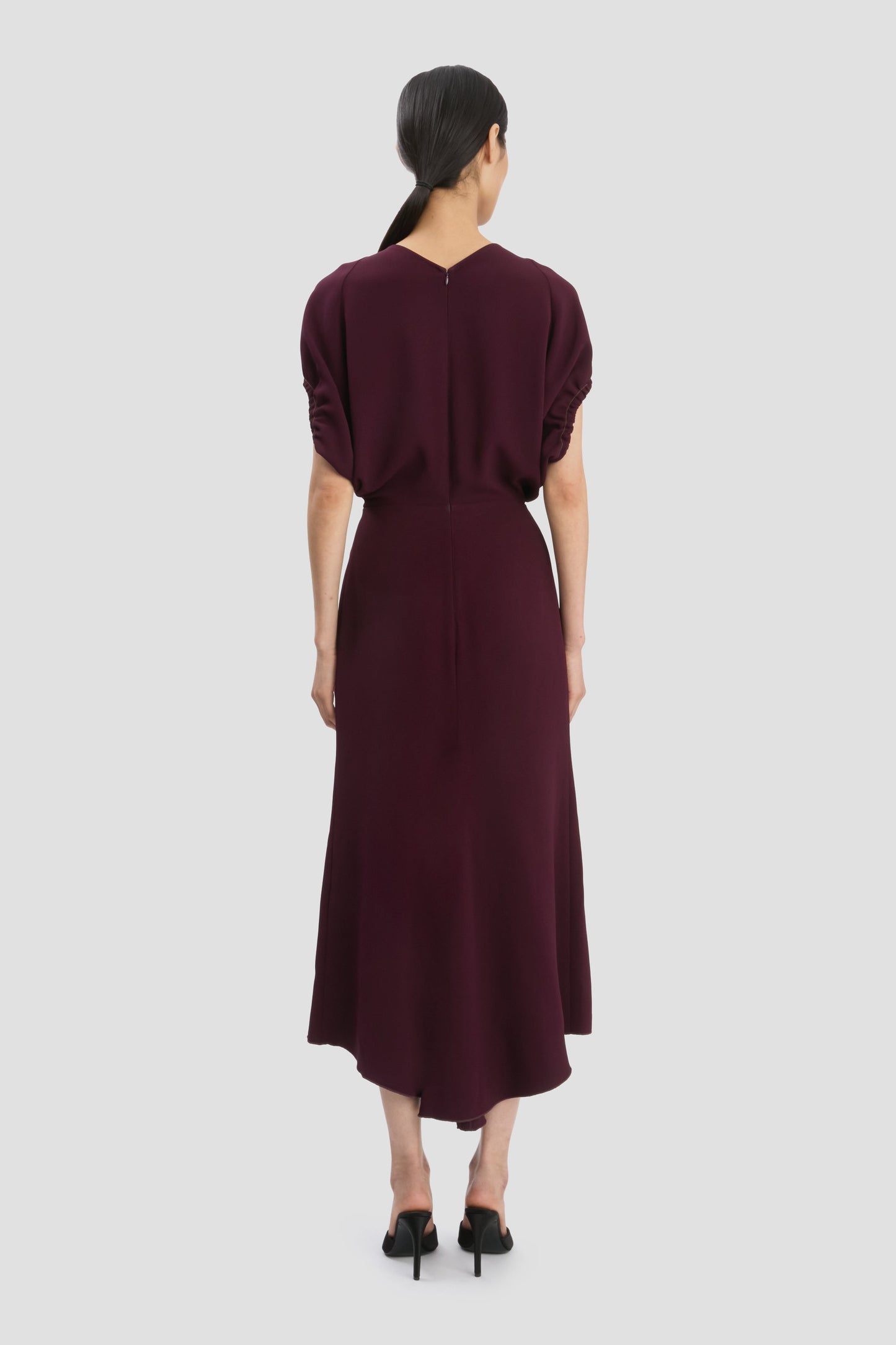 Blouson Detail Midi Dress In Merlot