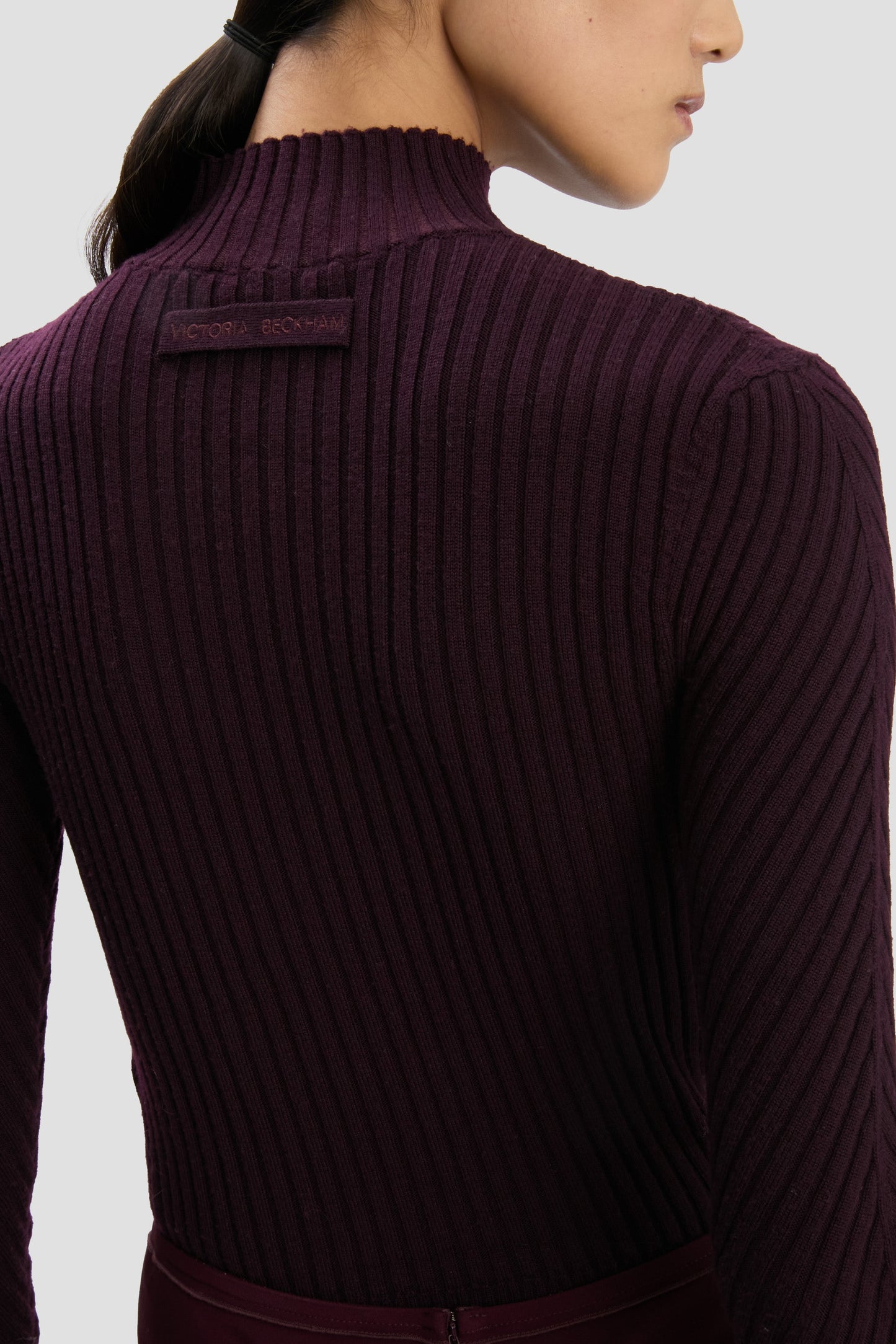 Ribbed Long Sleeve Knit Polo In Merlot