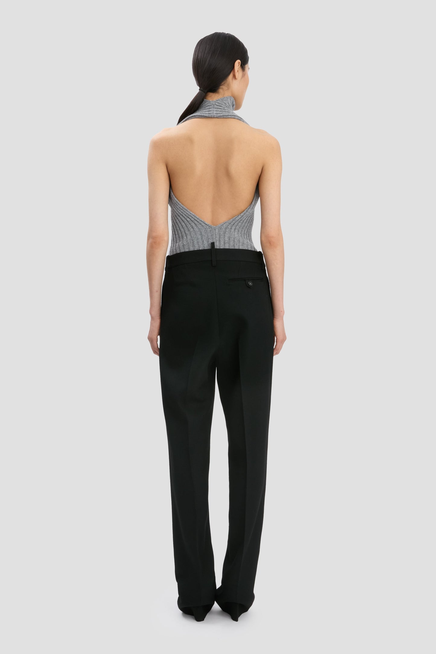 Draped Sleeveless Rib Top In Grey Melange