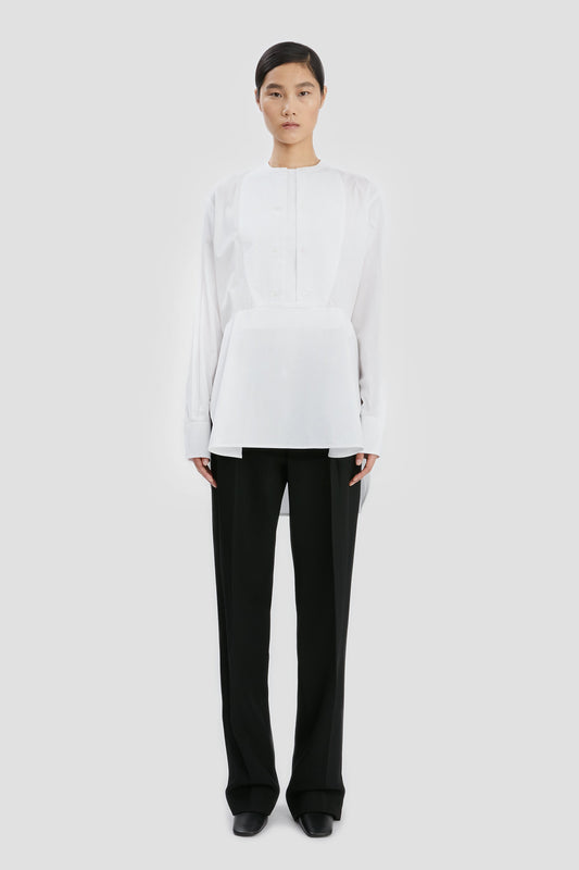Double Bib Detail Shirt In White