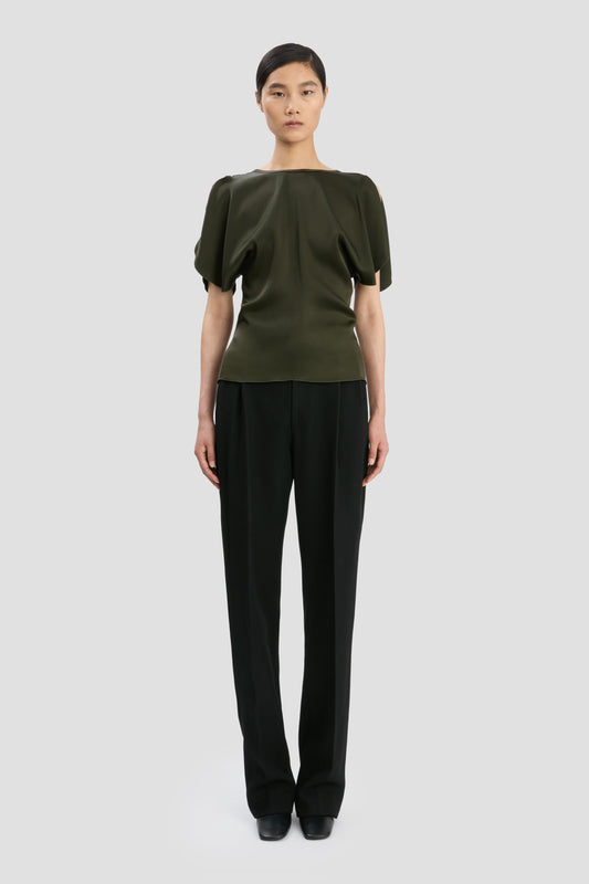 Draped Sleeve Top In Dark Olive