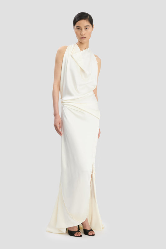 Rouleaux Detail Sleeveless Gown In Ivory