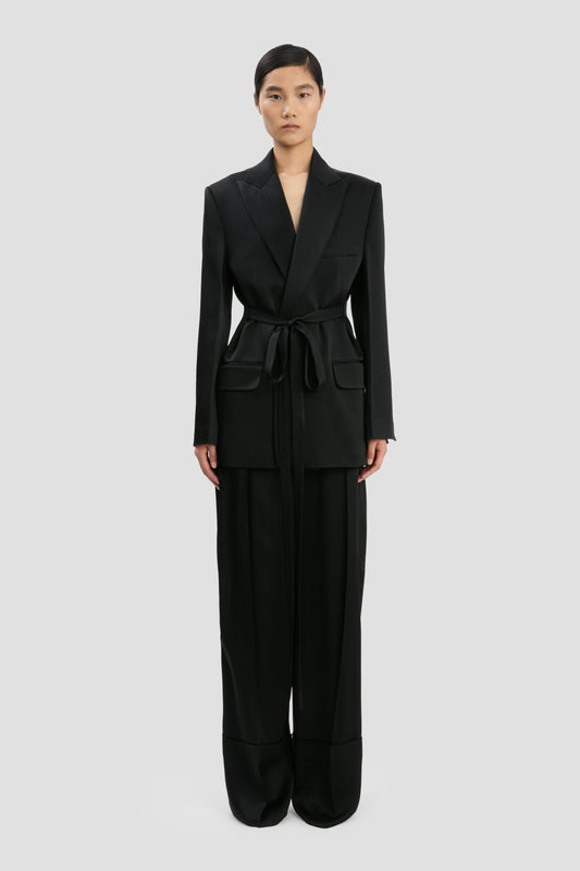 Wide Leg Turn-Up Trouser In Black
