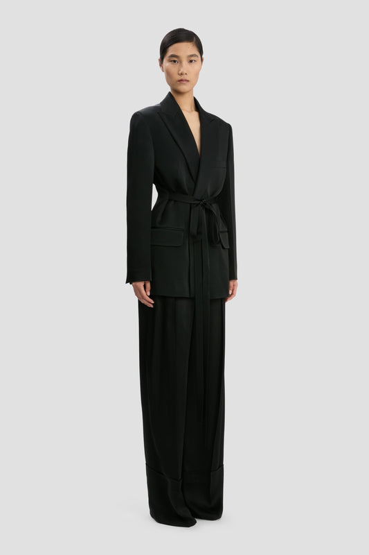 Wide Leg Turn-Up Trouser In Black