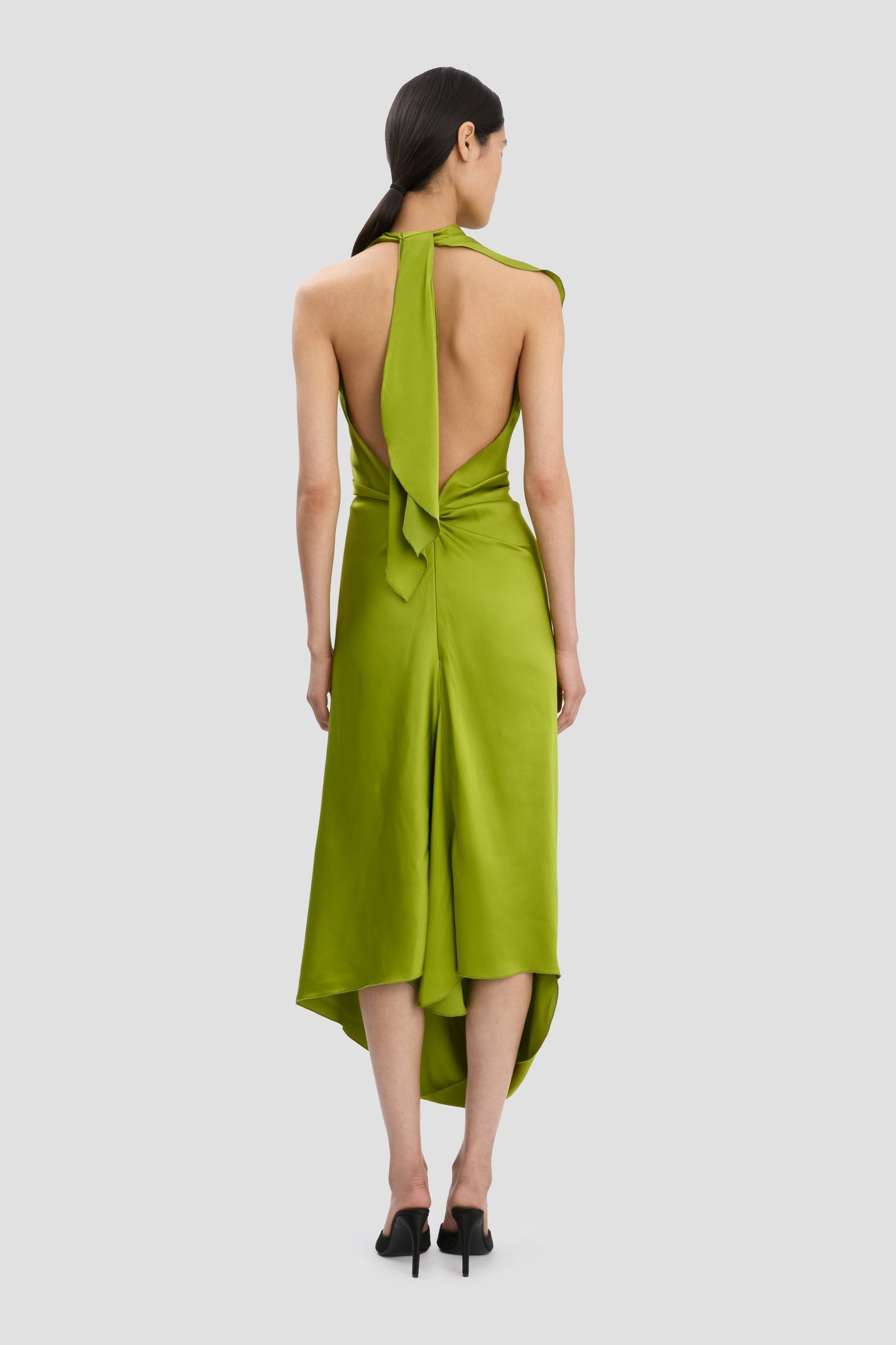 Backless Scarf Detail Midi Dress In Parakeet
