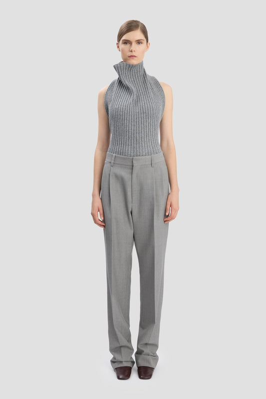 Drop-Waist Straight Leg Trouser In Light Grey Melange