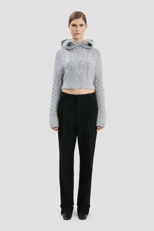 Cropped Cable Jumper In Grey Melange