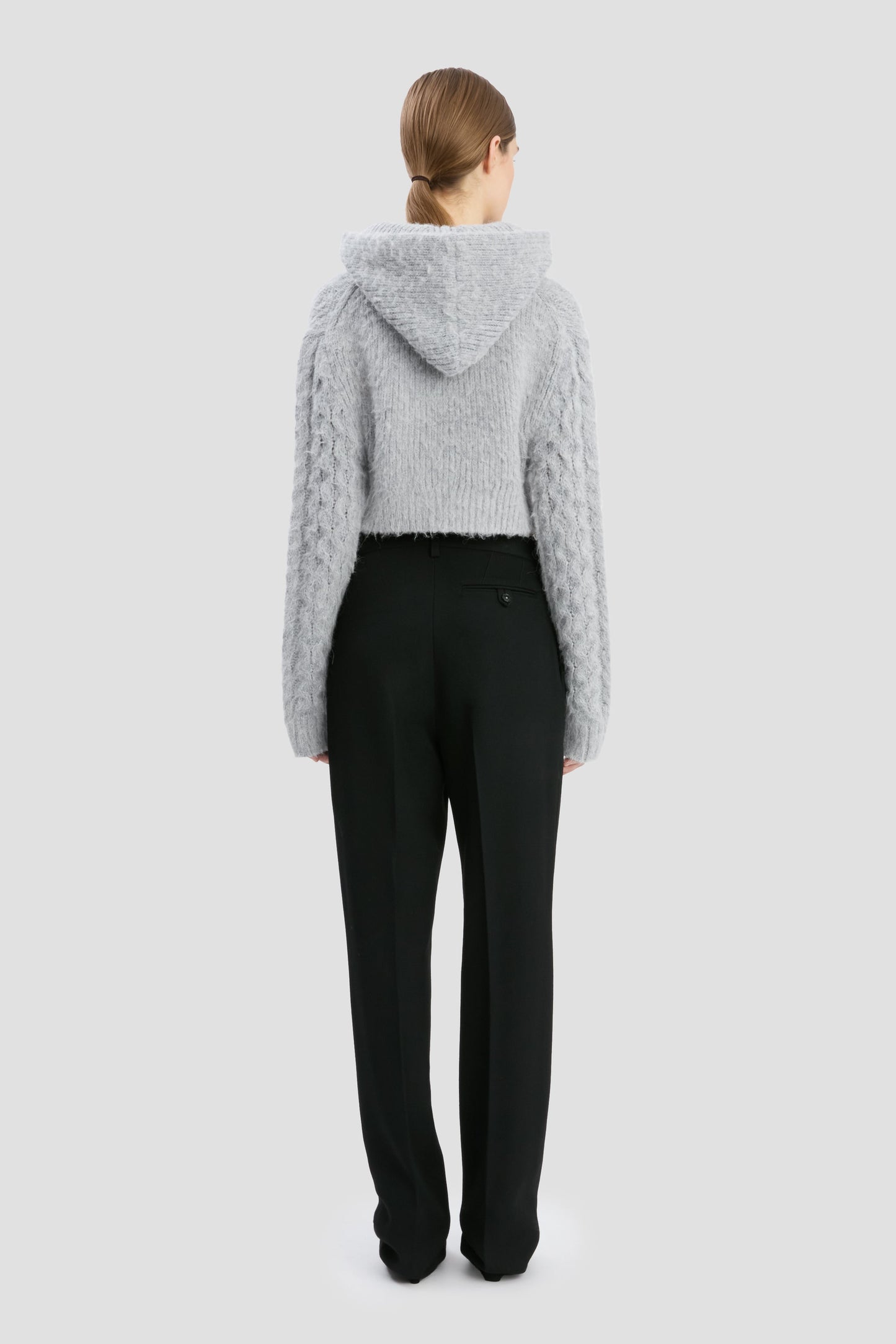 Cropped Cable Jumper In Grey Melange