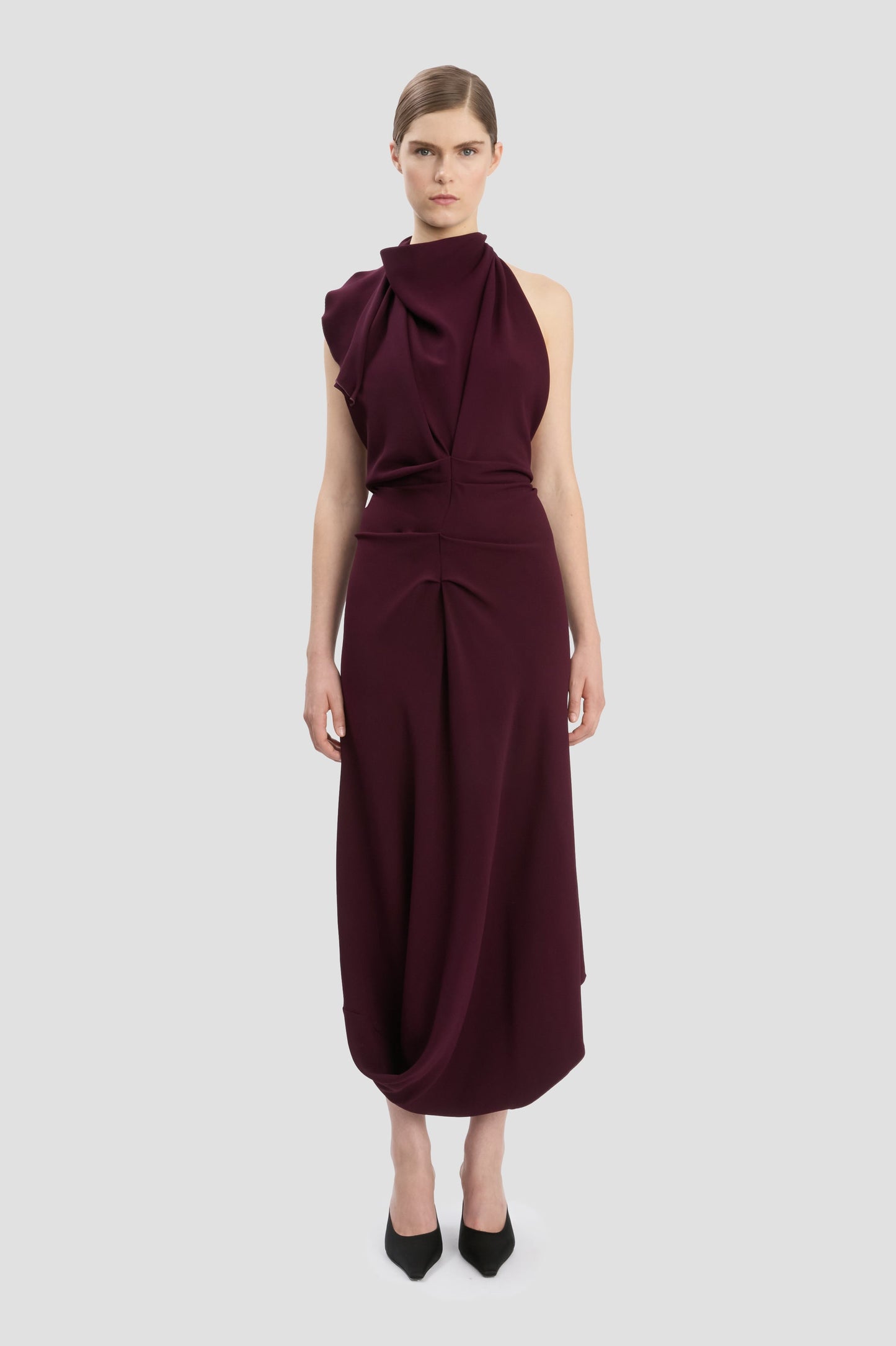 Backless Scarf Detail Midi Dress In Merlot