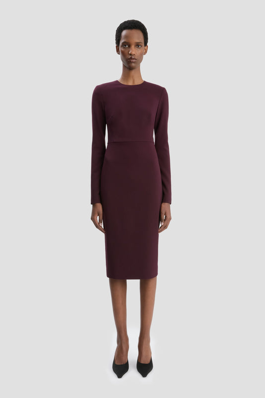 Long Sleeve T-Shirt Fitted Dress In Deep Mahogany