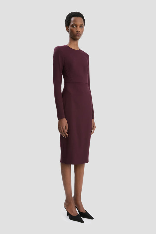 Long Sleeve T-Shirt Fitted Dress In Deep Mahogany