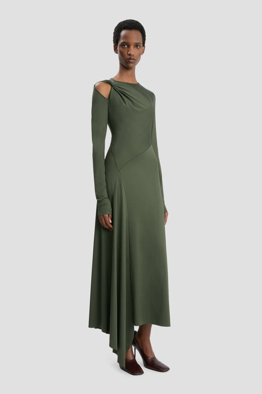 Twist Armhole Detail Midi Dress In Oregano