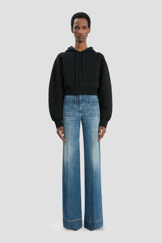 Cropped Raglan Hoodie In Black