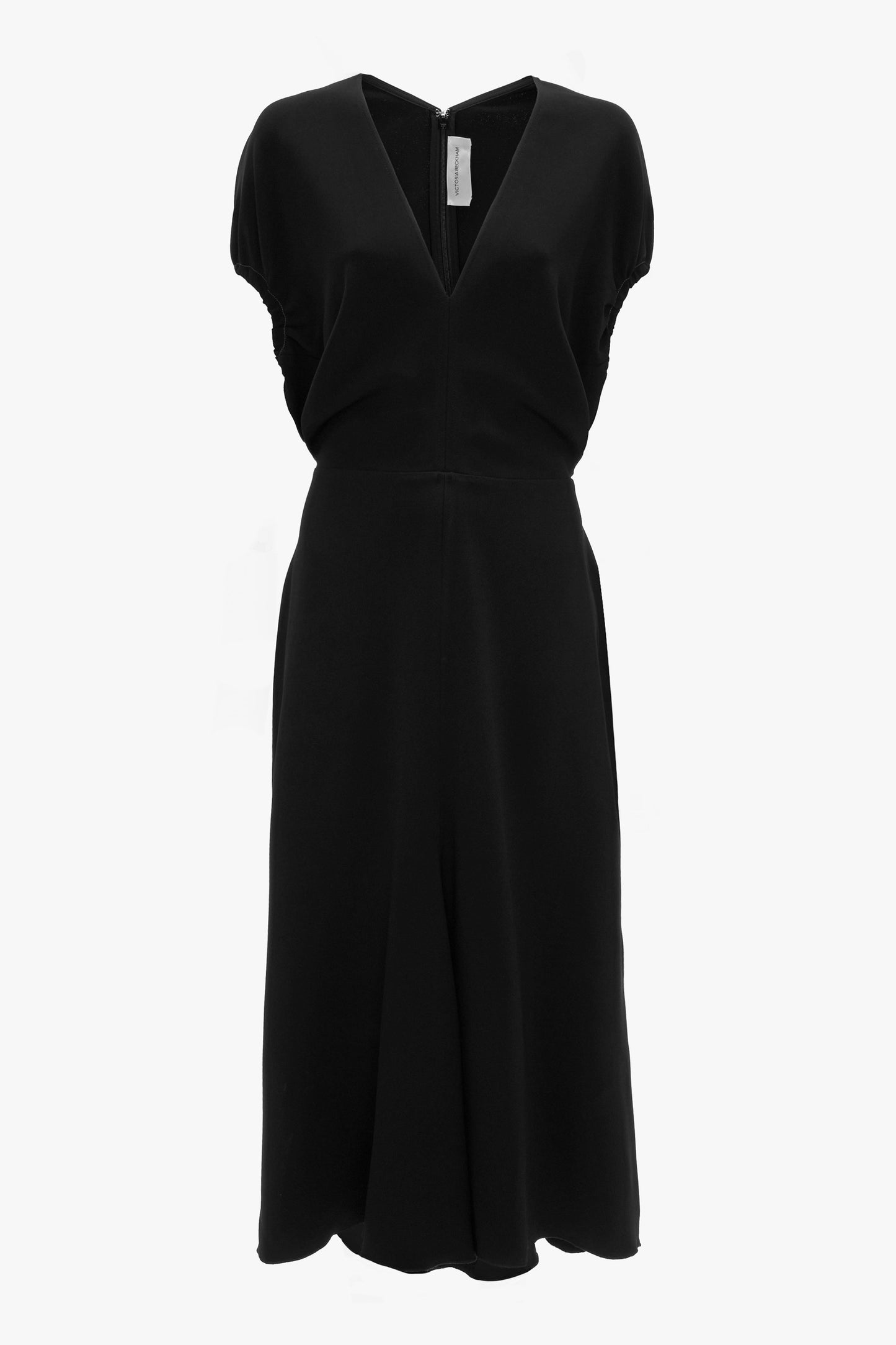 Blouson Detail Midi Dress In Black