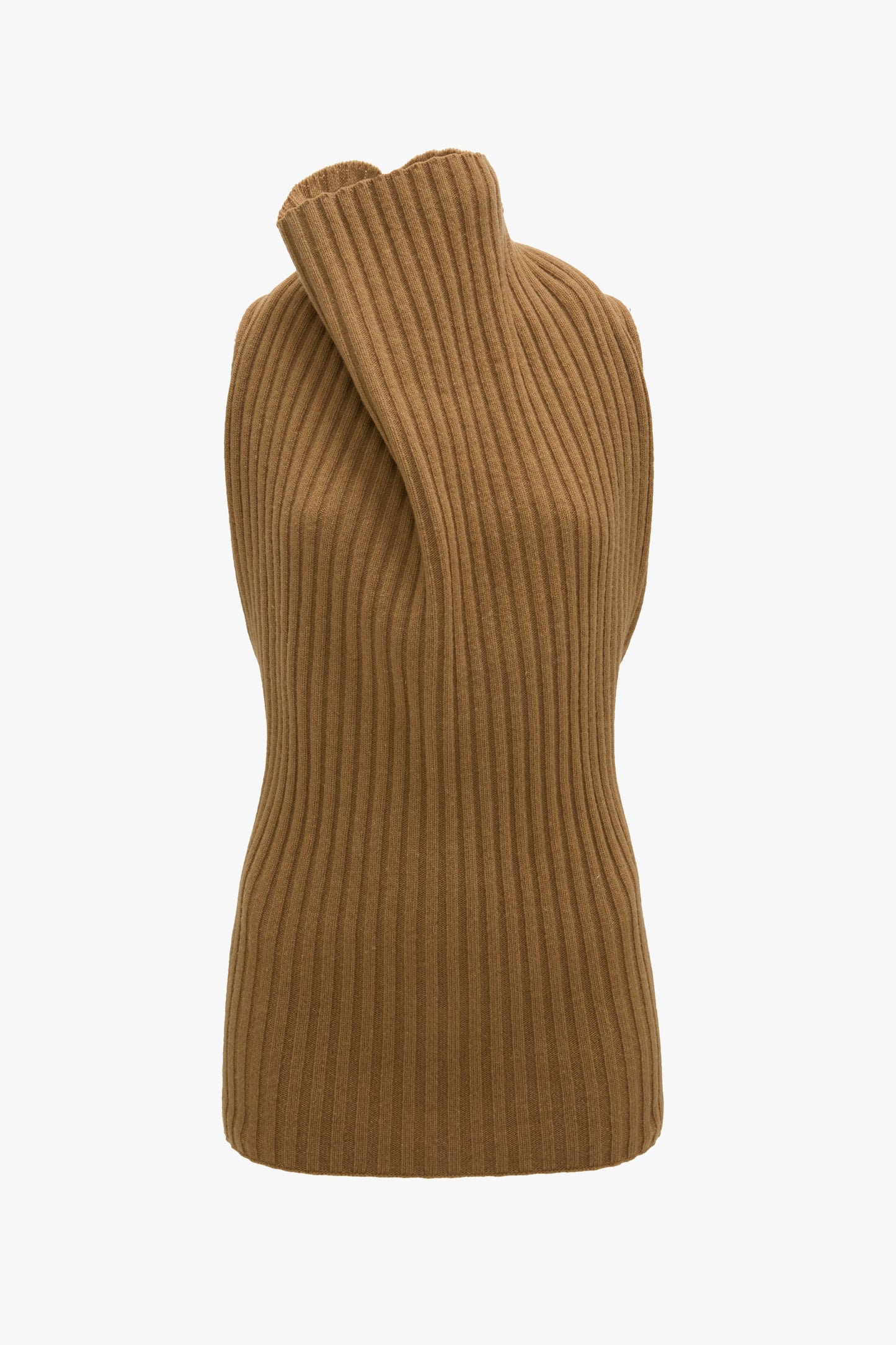 Draped Sleeveless Rib Top In Dark Camel