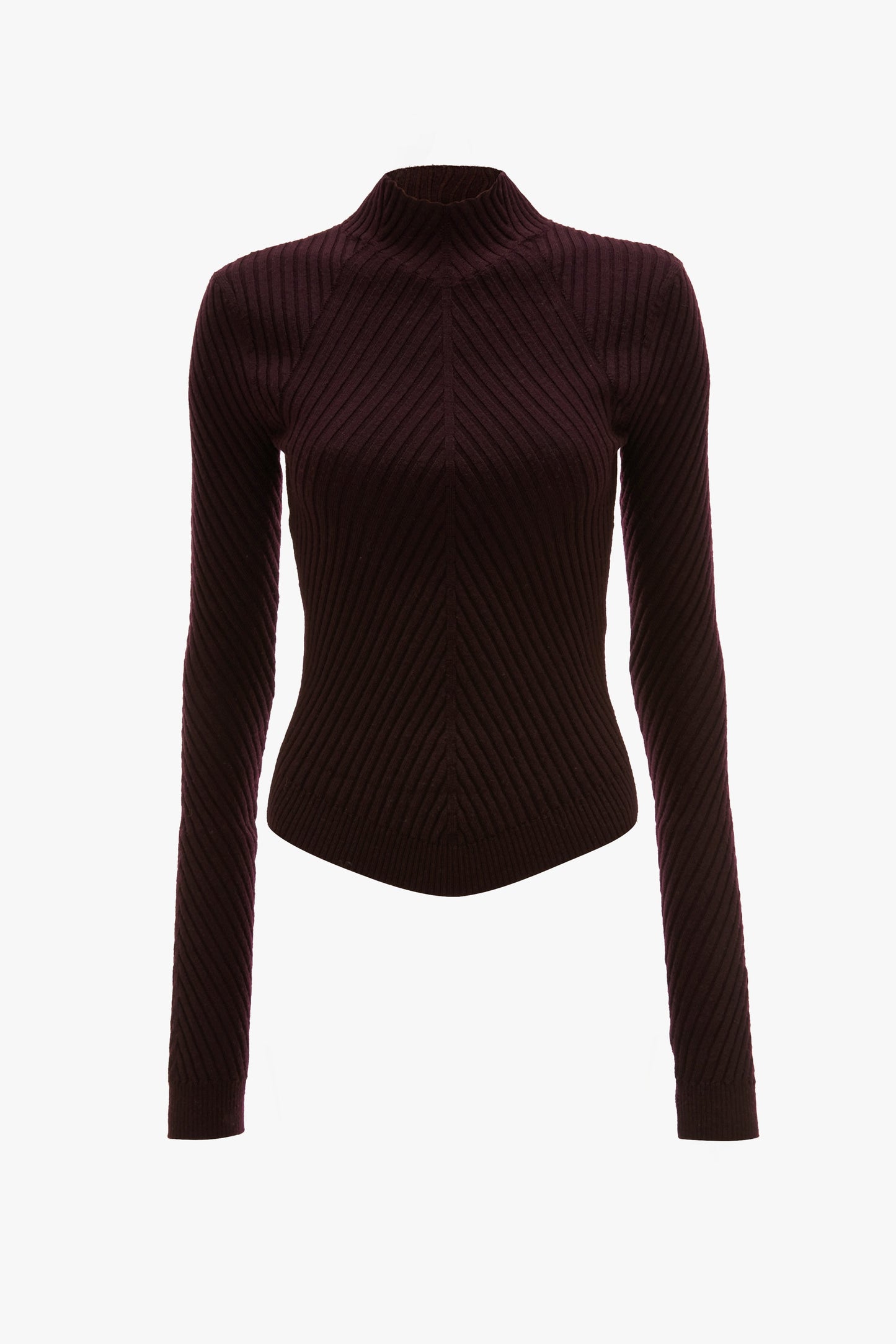 Ribbed Long Sleeve Knit Polo In Merlot