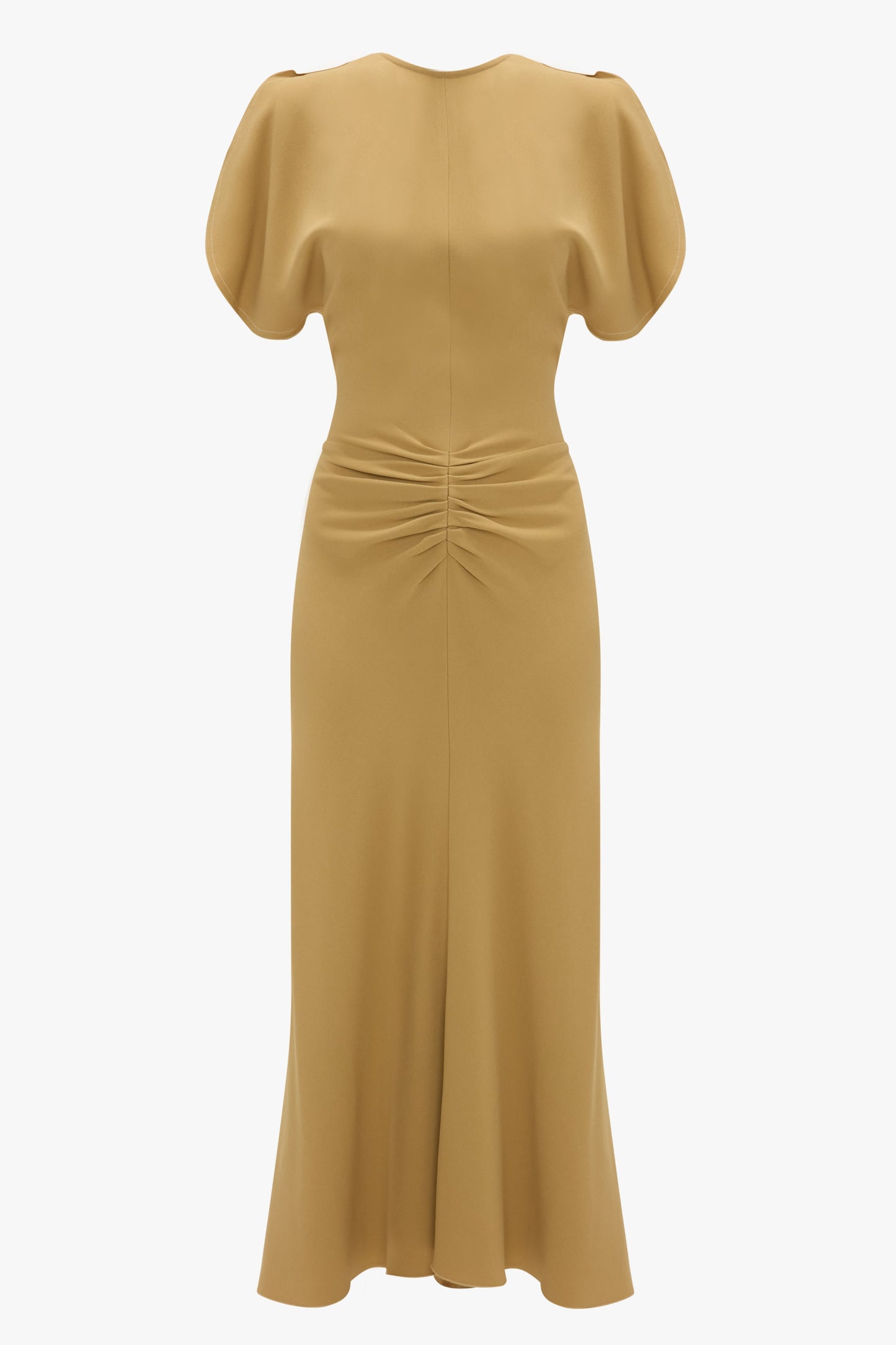 Gathered Waist Midi Dress In Honey