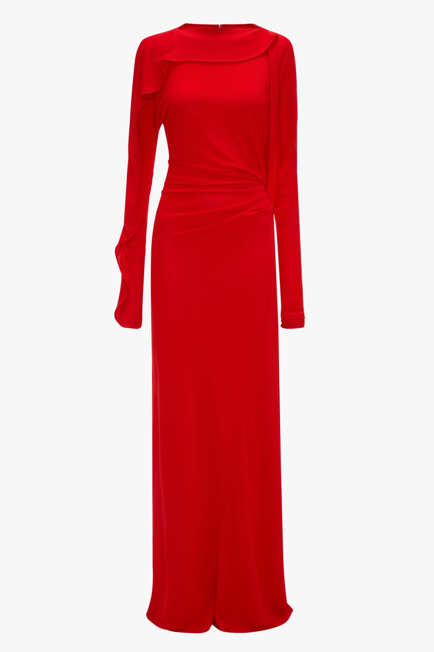 Long Sleeve Draped Jersey Gown In Cayenne