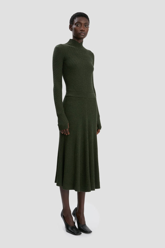 Ribbed Knit Midi Skirt In Oregano