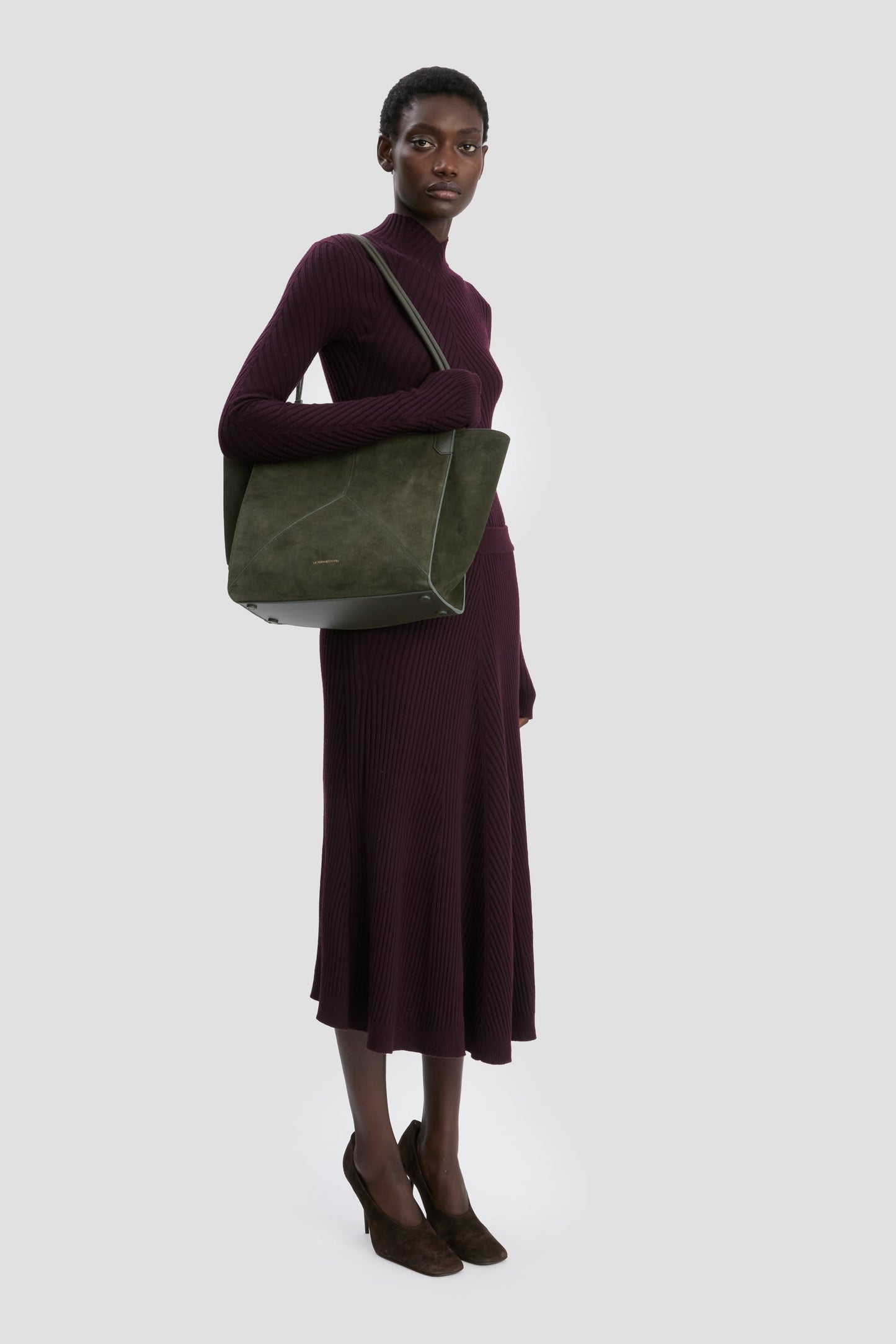 Victoria Tote In Dark Olive Suede