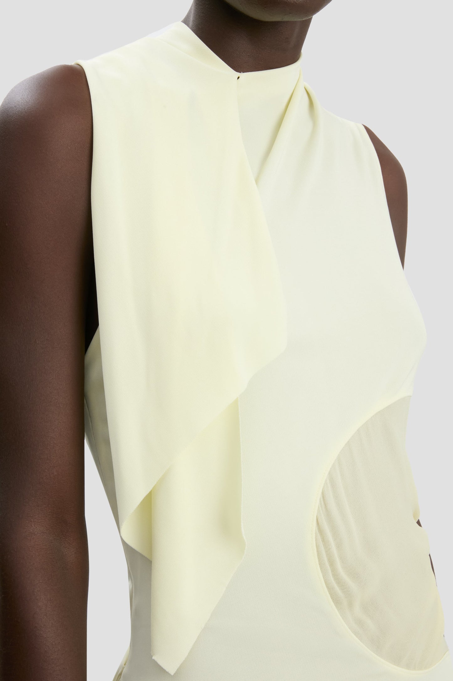 Sleeveless Draped Panel Dress In Frosted Yellow