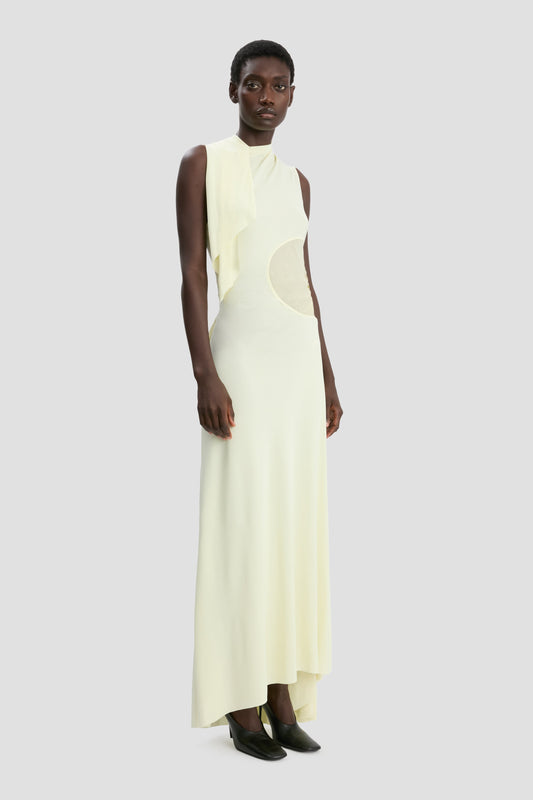 Sleeveless Draped Panel Dress In Frosted Yellow