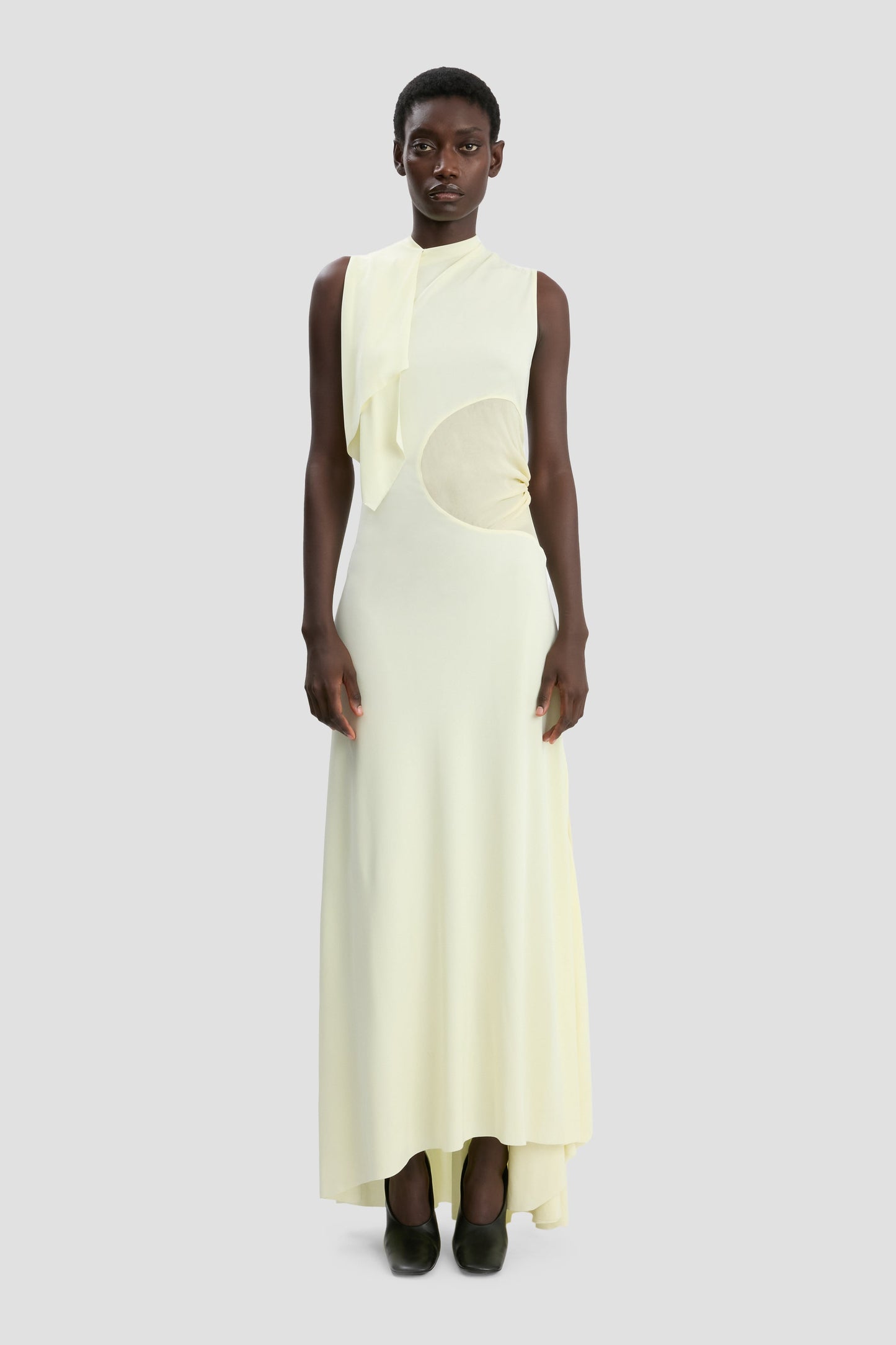 Sleeveless Draped Panel Dress In Frosted Yellow