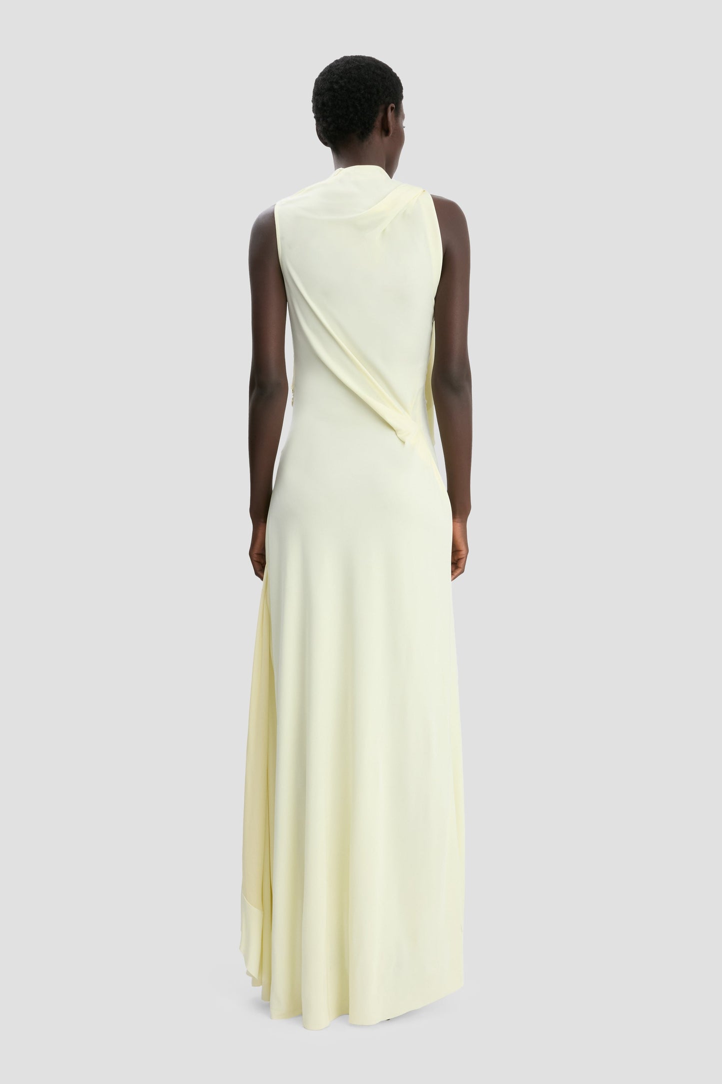 Sleeveless Draped Panel Dress In Frosted Yellow