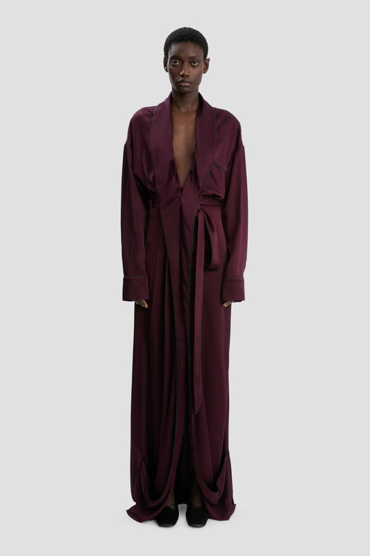 Wrap Detail Gown In Merlot