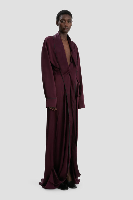 Wrap Detail Gown In Merlot