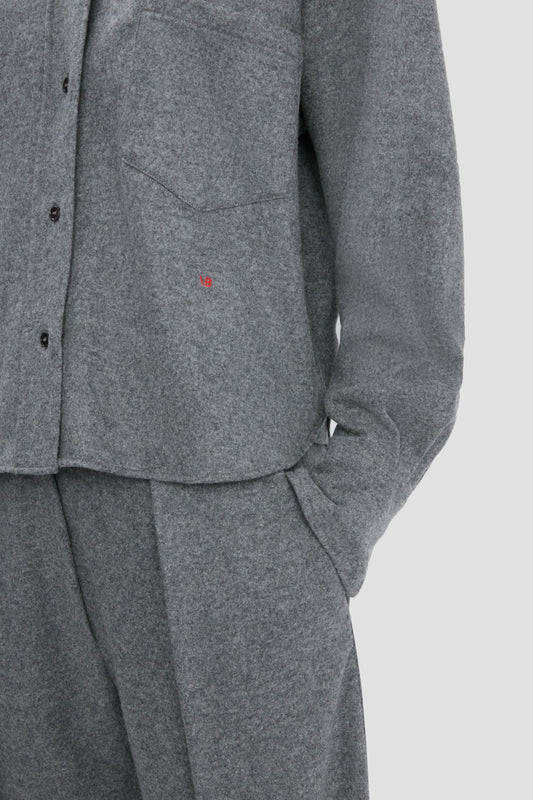 Cropped Long Sleeve Shirt In Grey Melange