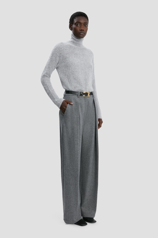 Wide Leg Trouser In Grey Melange