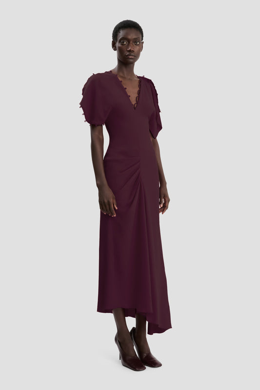 Rouleaux Detail Midi Dress In Merlot