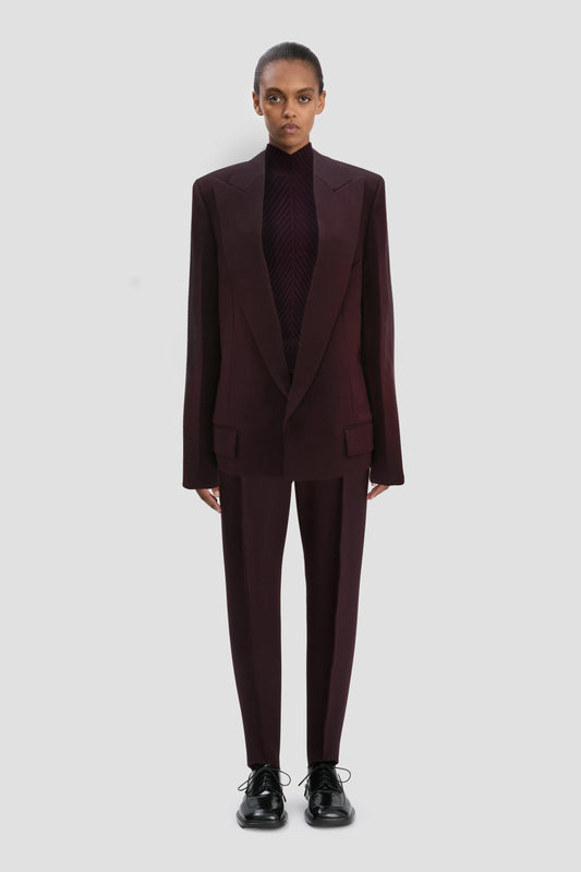 Dropped Lapel Jacket In Deep Mahogany
