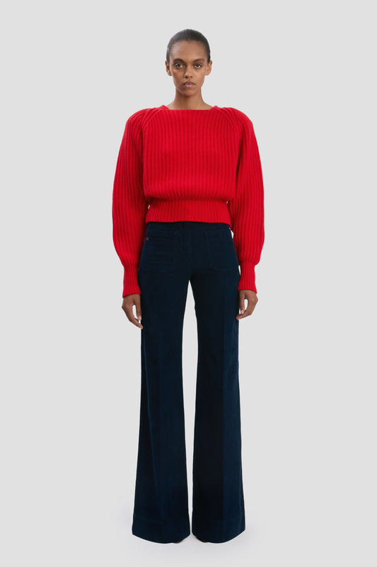 Rib Detail Cropped Jumper In Cayenne