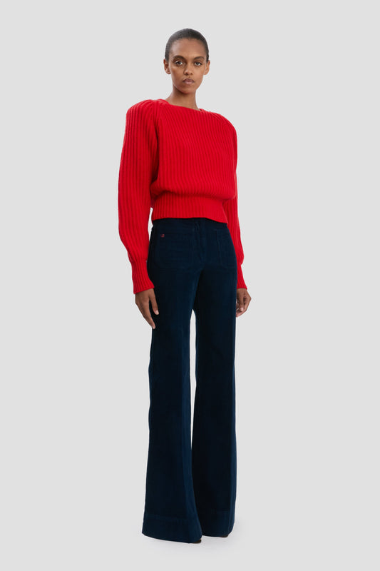 Rib Detail Cropped Jumper In Cayenne