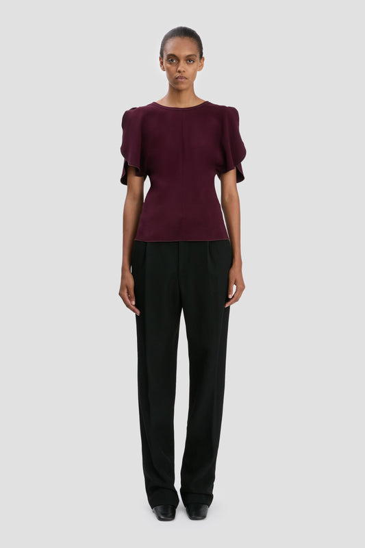 Draped Sleeve Top In Merlot