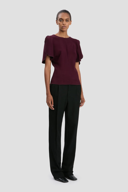 Draped Sleeve Top In Merlot