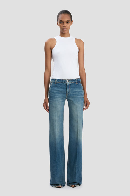 Gigi Low Waist Straight Leg Jean In Mid Blue