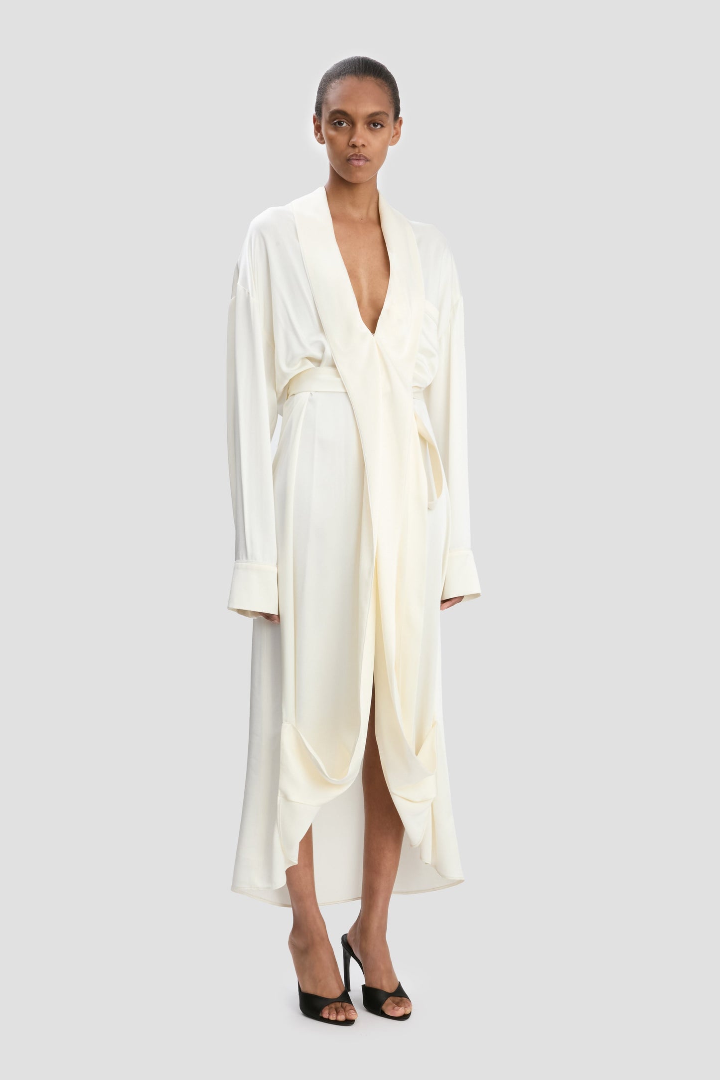 Wrap Detail Midi Dress In Ivory