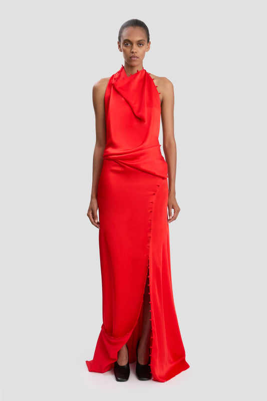 Rouleaux Detail Sleeveless Gown In Cayenne