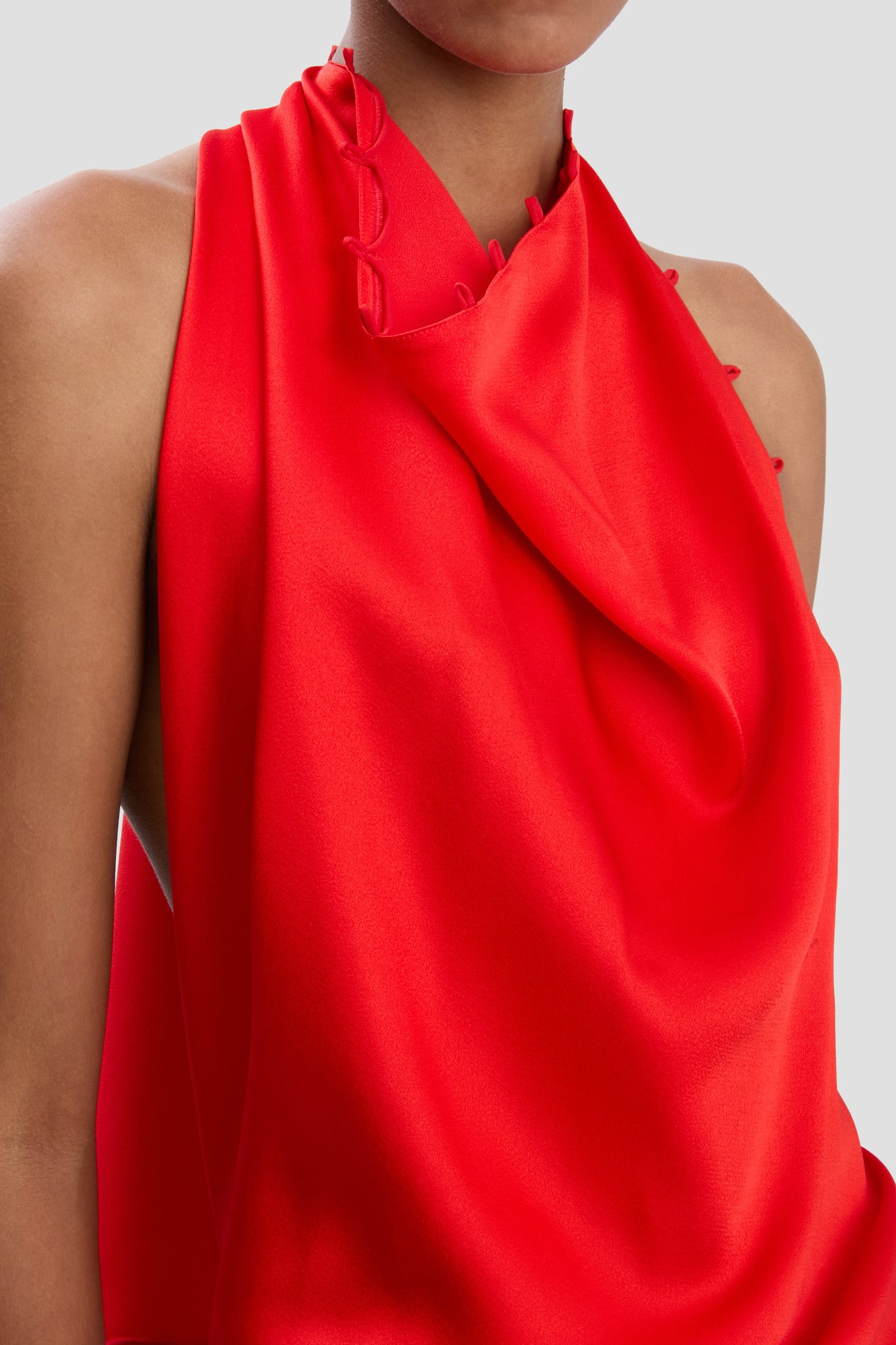 Rouleaux Detail Sleeveless Gown In Cayenne