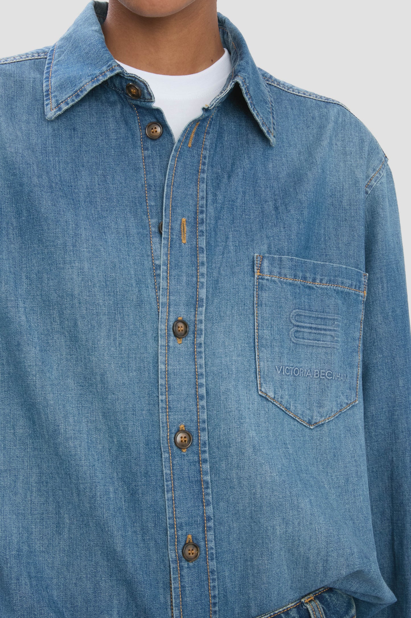 Men's Denim Shirt In Mid Blue Wash