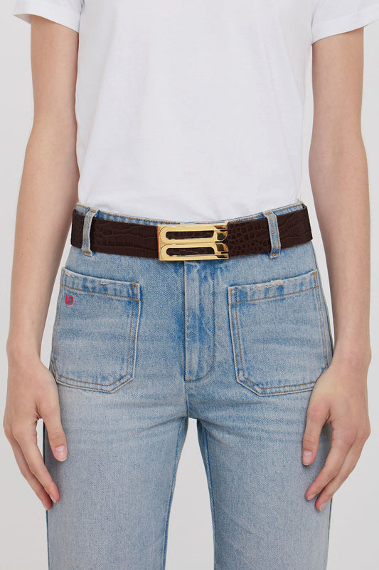 Jumbo Dorian Belt In Chocolate Croc Embossed Leather