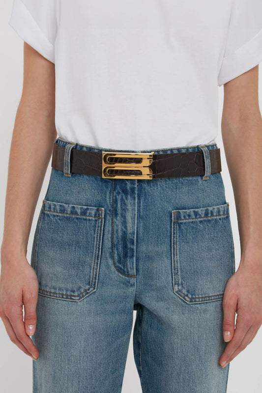 Jumbo Dorian Belt In Espresso Croc Embossed Calf Leather