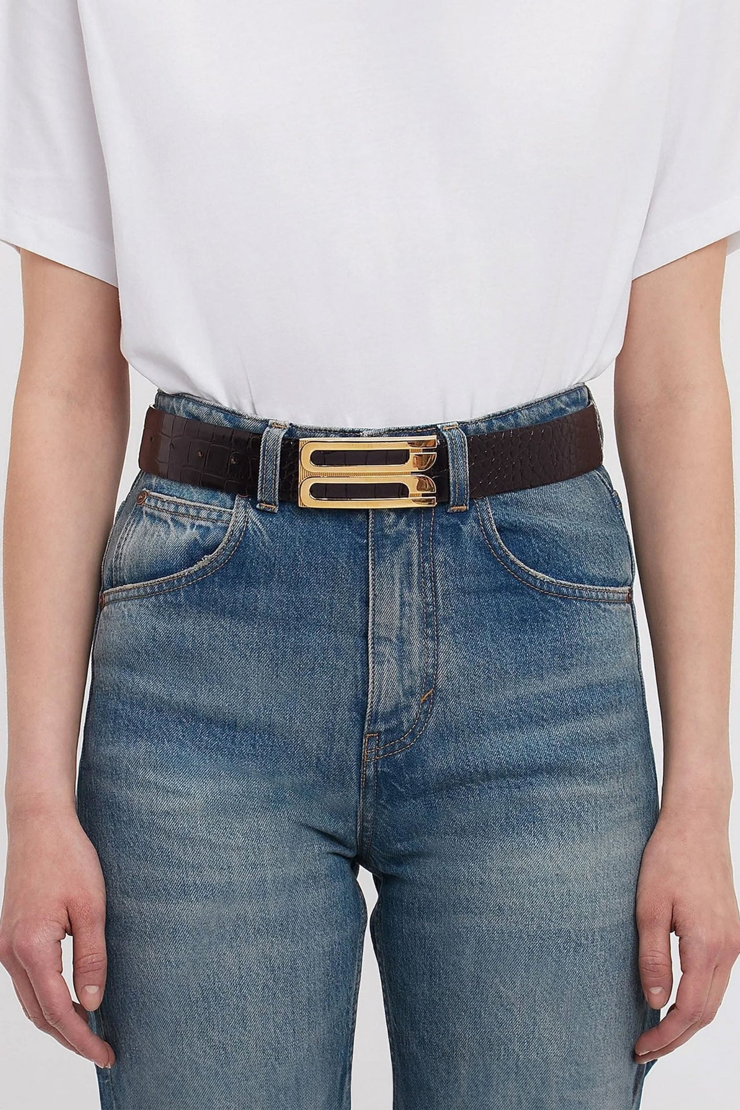 Jumbo Dorian Belt In Dark Brown Croc Embossed Leather