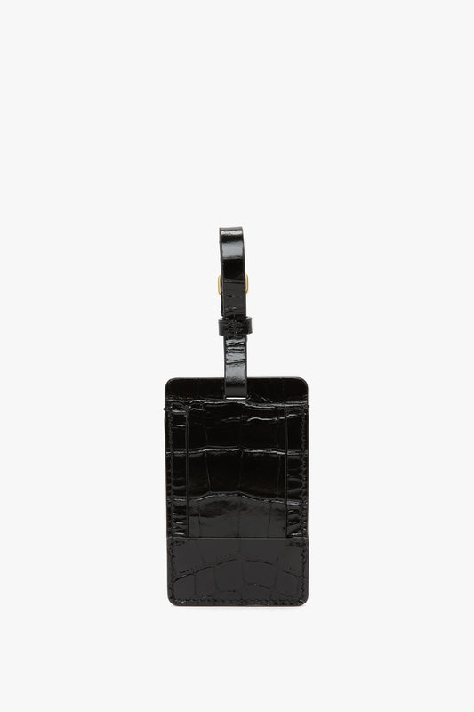 Luggage Tag In Black Croc Embossed Leather