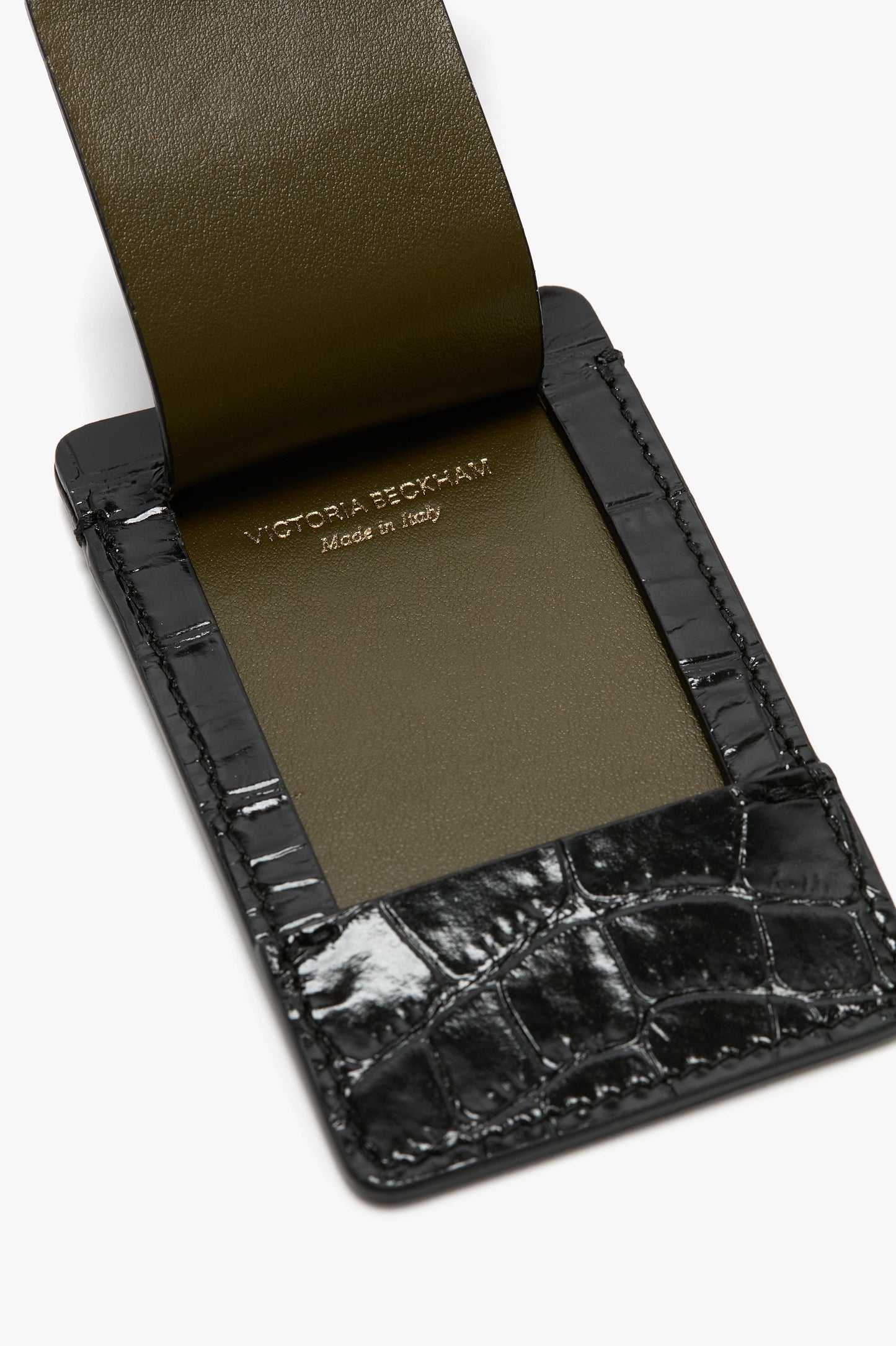 Luggage Tag In Black Croc Embossed Leather