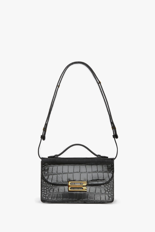 Mini Dorian Bag In Black Croc Embossed Leather